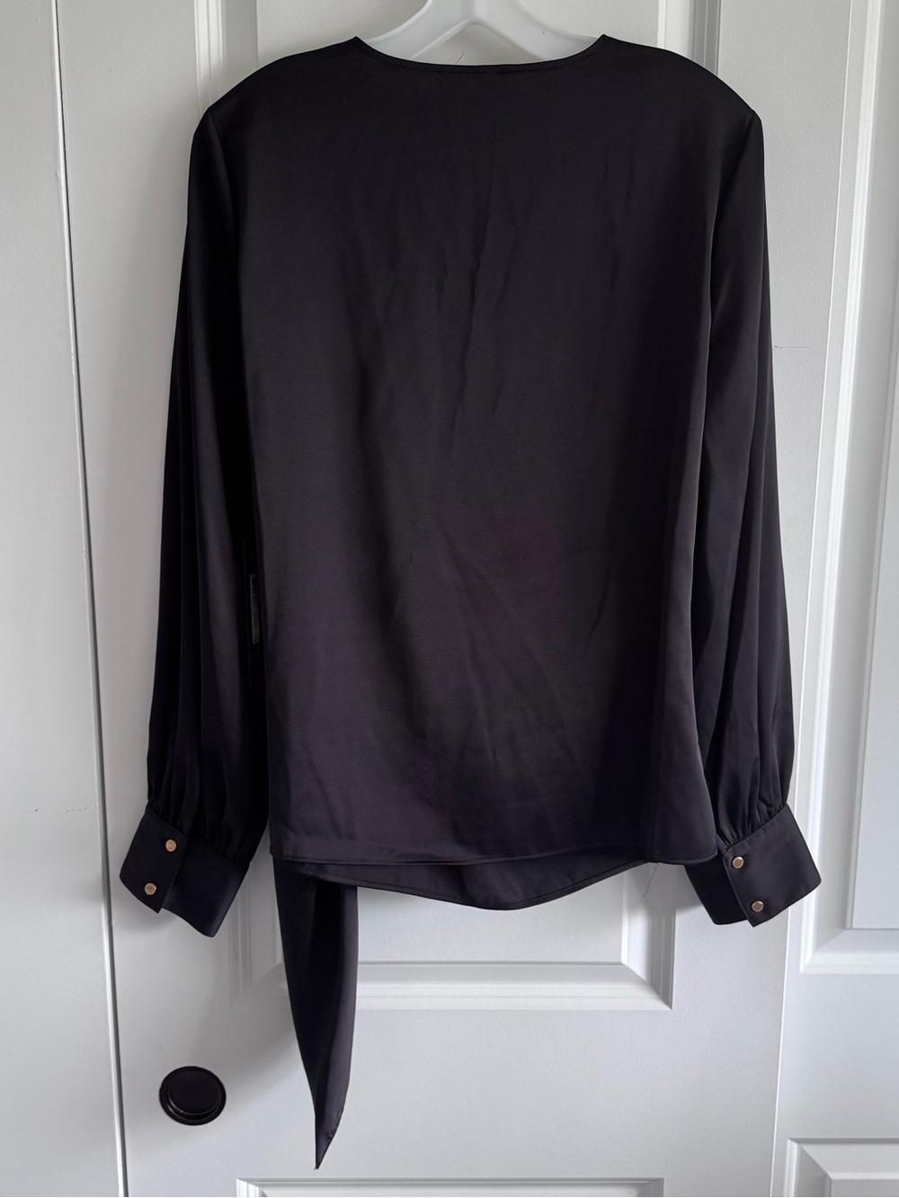 Donna Karan Black Satin faux Wrap Blouse with Side Tie - Picture 4 of 14